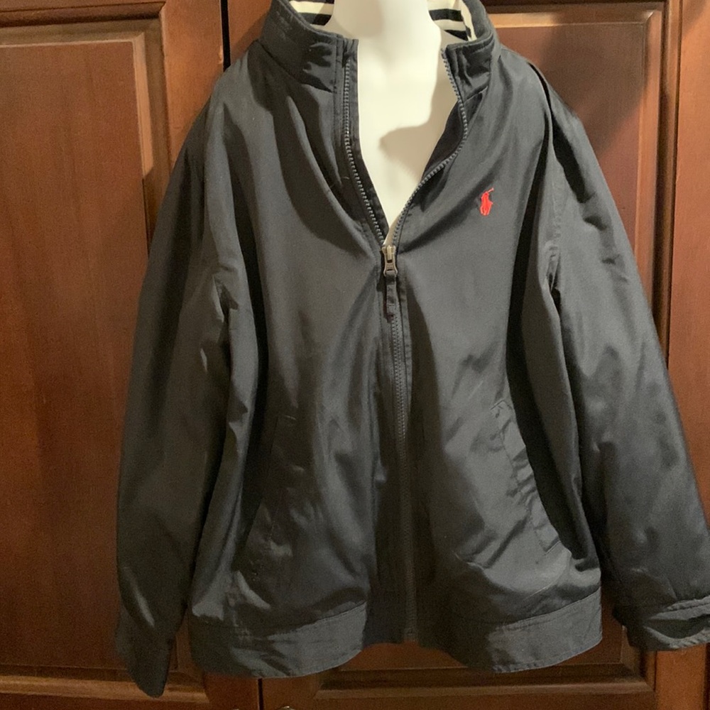 NWTS! POLO Ralph Lauren boys M (10-12) aviator navy hood windbreaker/rain jacket
